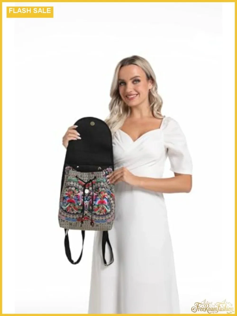 Embroidered Canvas Boho Backpack Purse